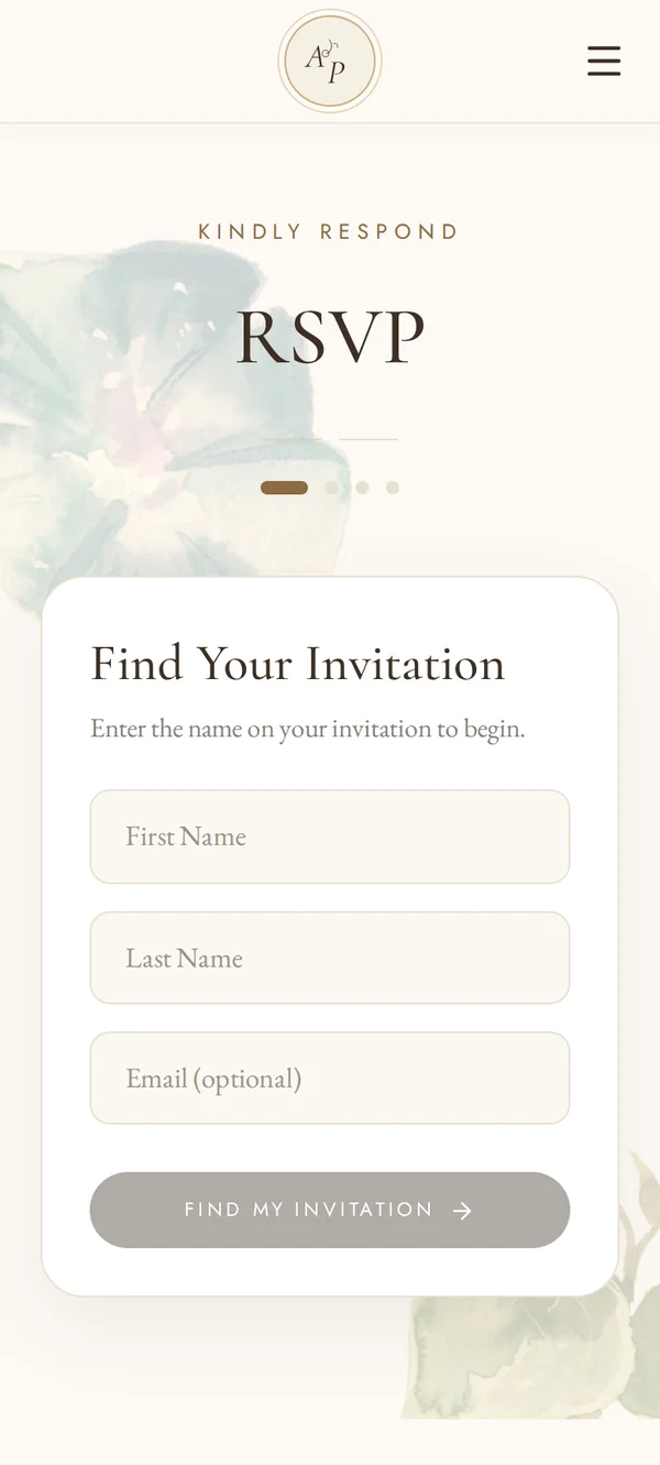 RSVP screen asking guests to find their invitation